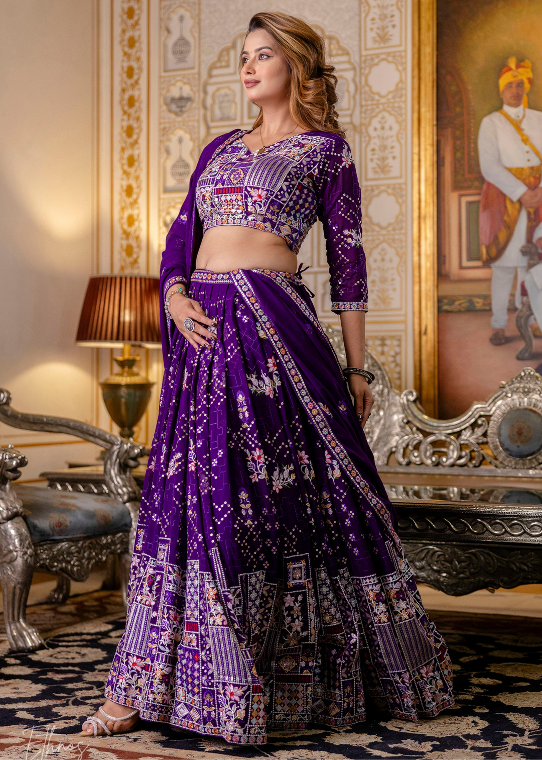 Amethyst Mosaic  Blooming Georgette Lehenga