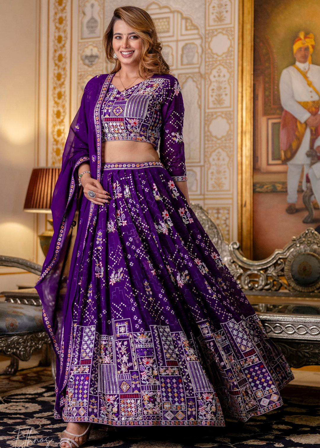 Amethyst Mosaic  Blooming Georgette Lehenga