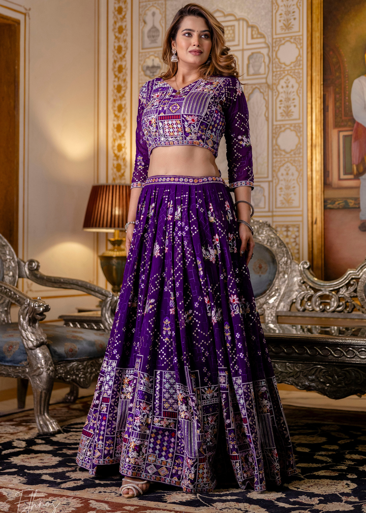 Amethyst Mosaic  Blooming Georgette Lehenga