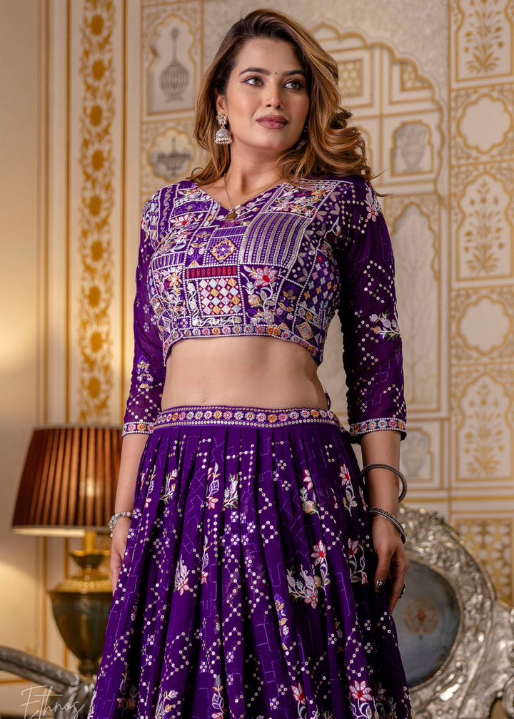 Amethyst Mosaic  Blooming Georgette Lehenga