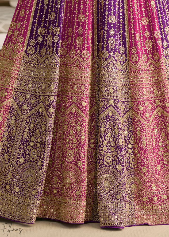 Amethyst Prism Aura Crystal-Encrusted Georgette Gown Set