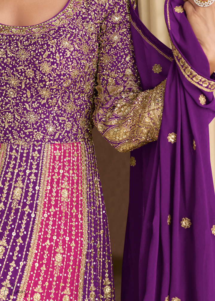 Amethyst Prism Aura Crystal-Encrusted Georgette Gown Set