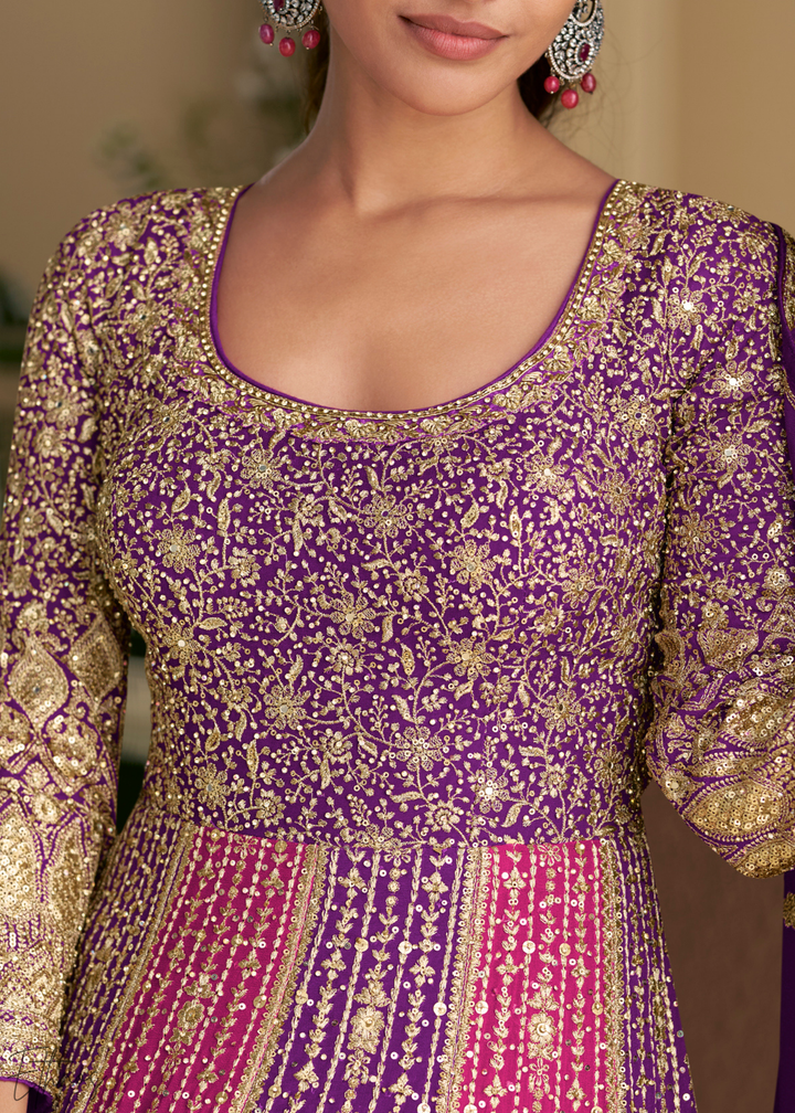 Amethyst Prism Aura Crystal-Encrusted Georgette Gown Set