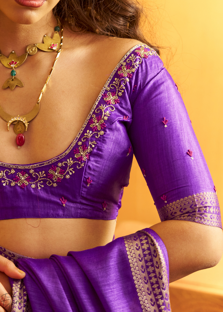 Amethyst Purple Traditional Zari Woven Tussar Silk Saree