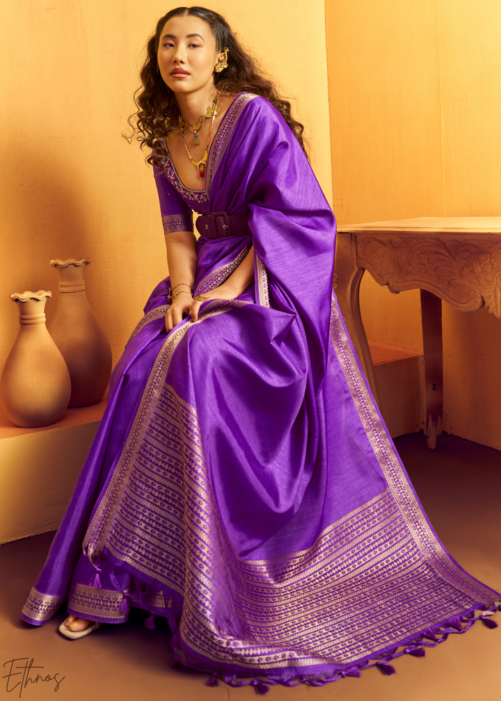Amethyst Purple Traditional Zari Woven Tussar Silk Saree