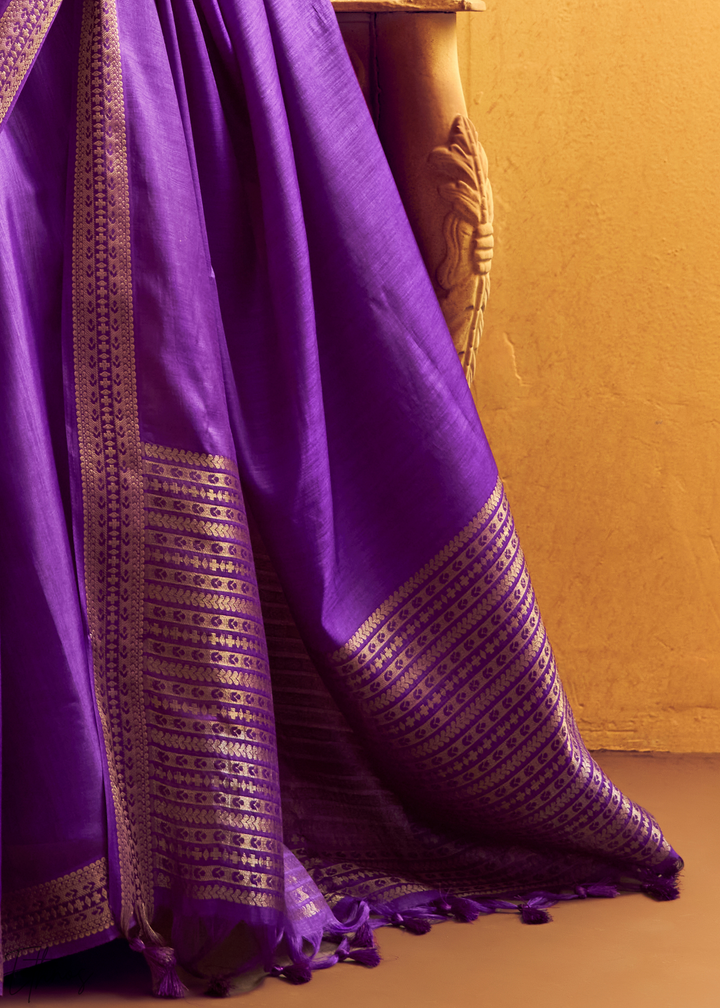 Amethyst Purple Traditional Zari Woven Tussar Silk Saree