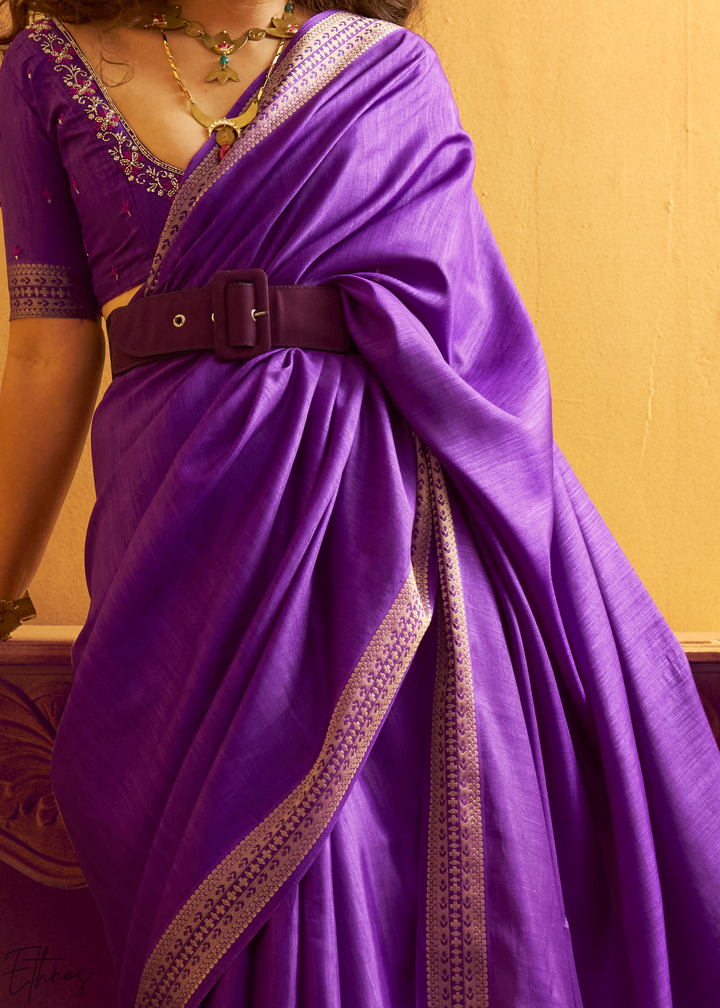 Amethyst Purple Traditional Zari Woven Tussar Silk Saree