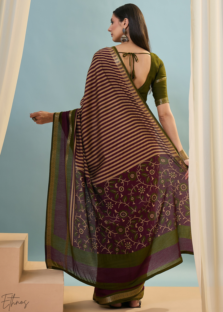 Amethyst Striped Ajrakh PV Cotton Saree
