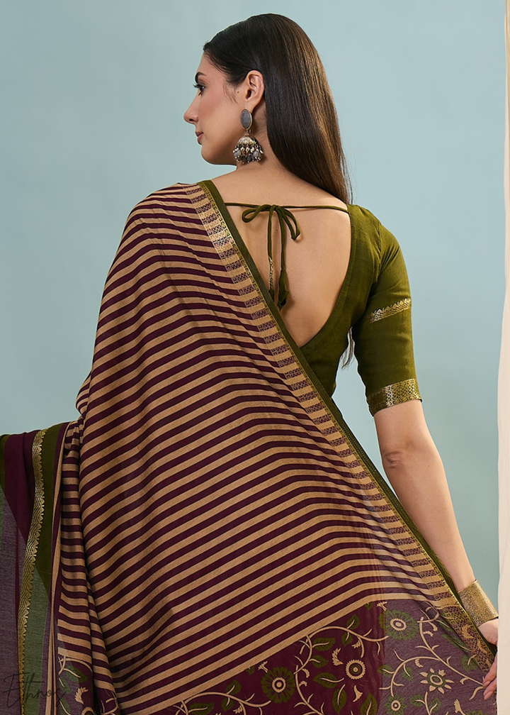 Amethyst Striped Ajrakh PV Cotton Saree