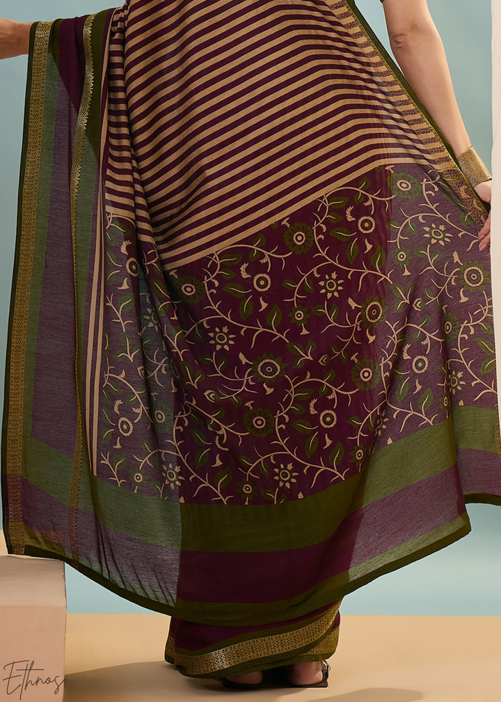 Amethyst Striped Ajrakh PV Cotton Saree