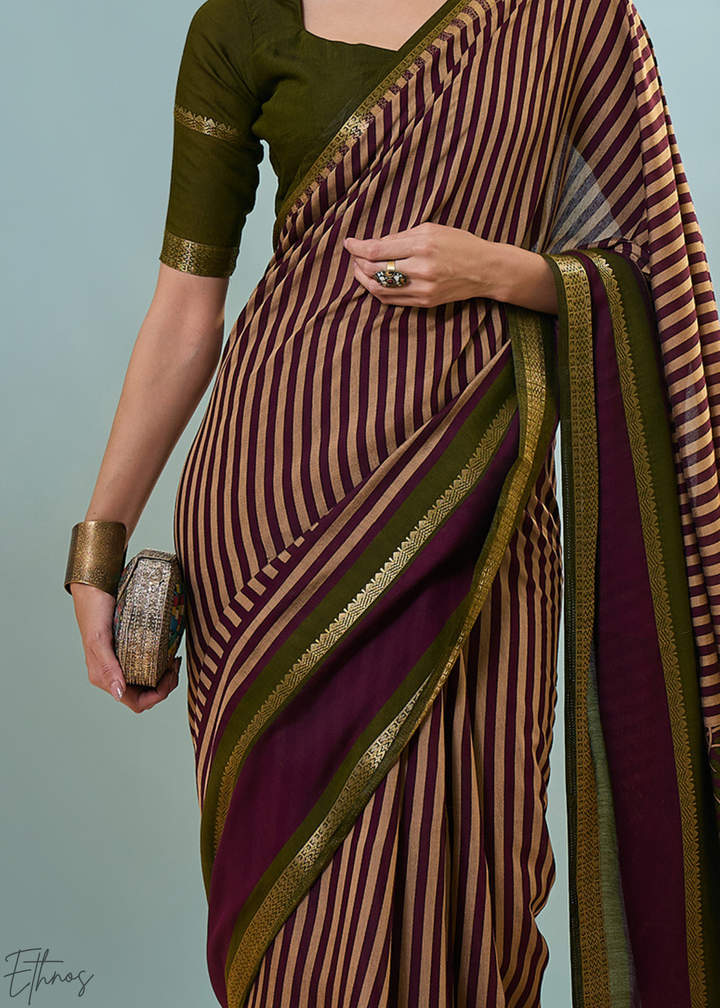 Amethyst Striped Ajrakh PV Cotton Saree