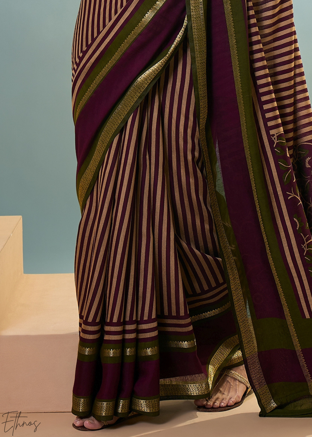 Amethyst Striped Ajrakh PV Cotton Saree