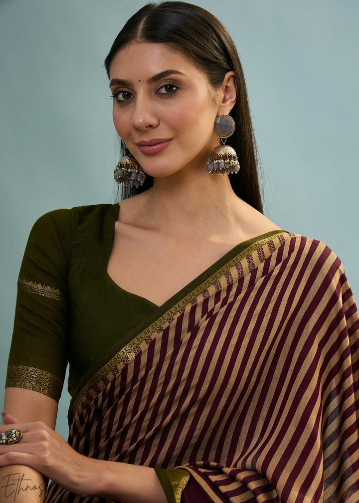 Amethyst Striped Ajrakh PV Cotton Saree
