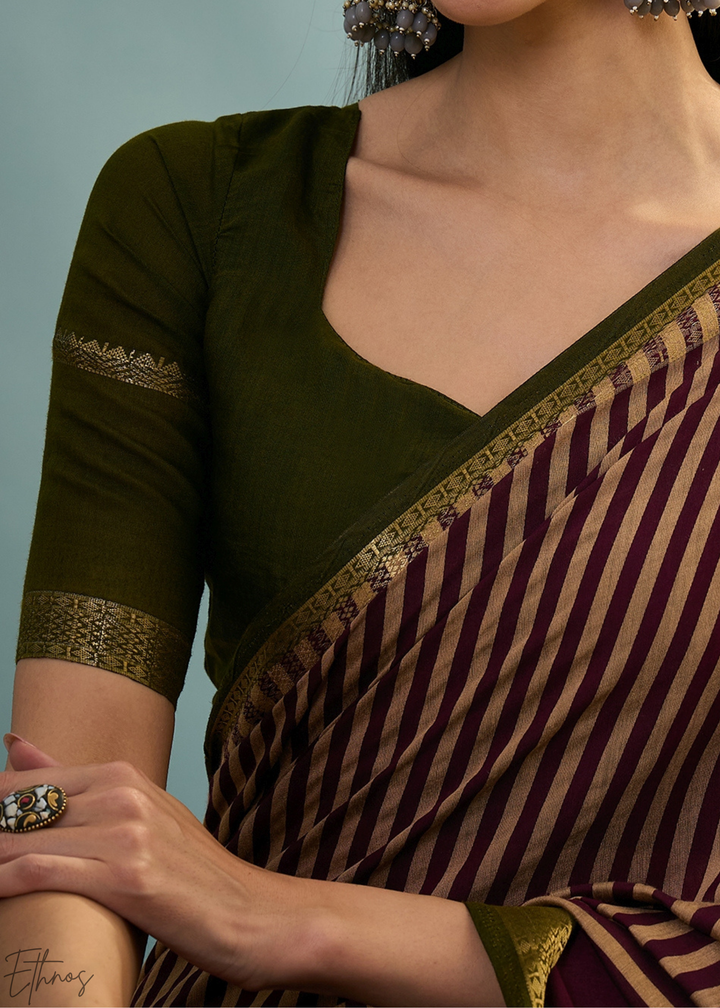 Amethyst Striped Ajrakh PV Cotton Saree