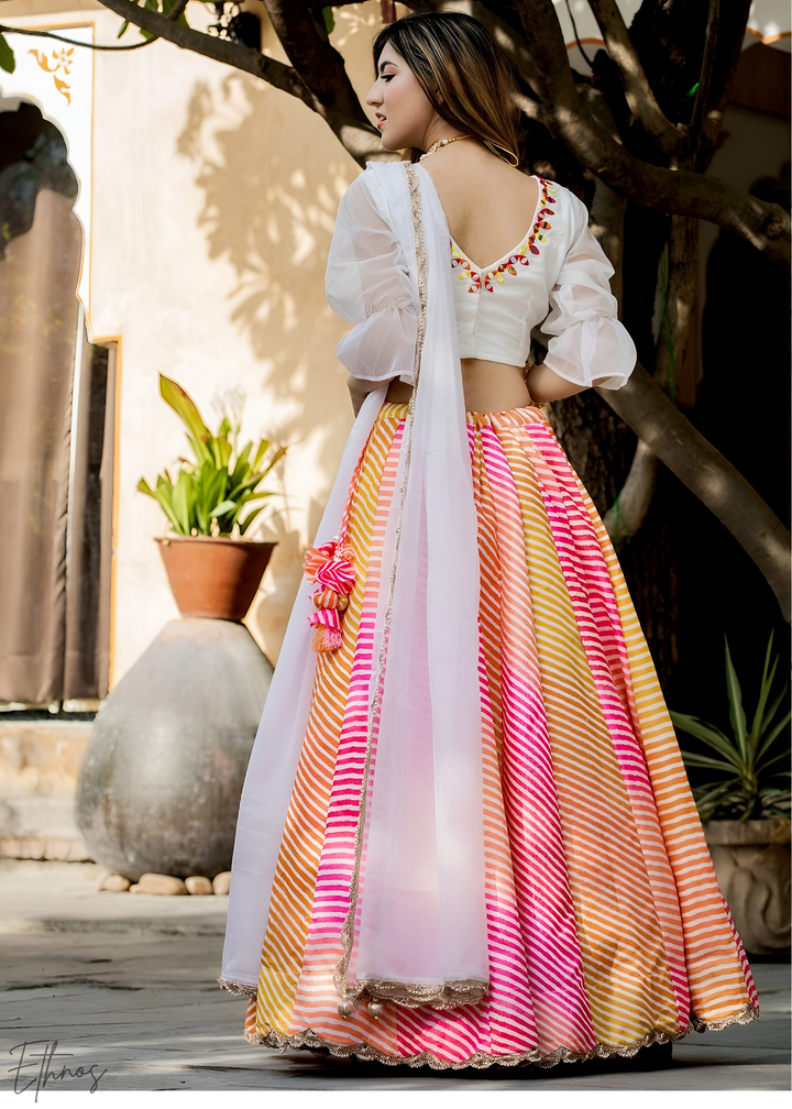 Summer Meadow Chevron Printed Silk Lehenga