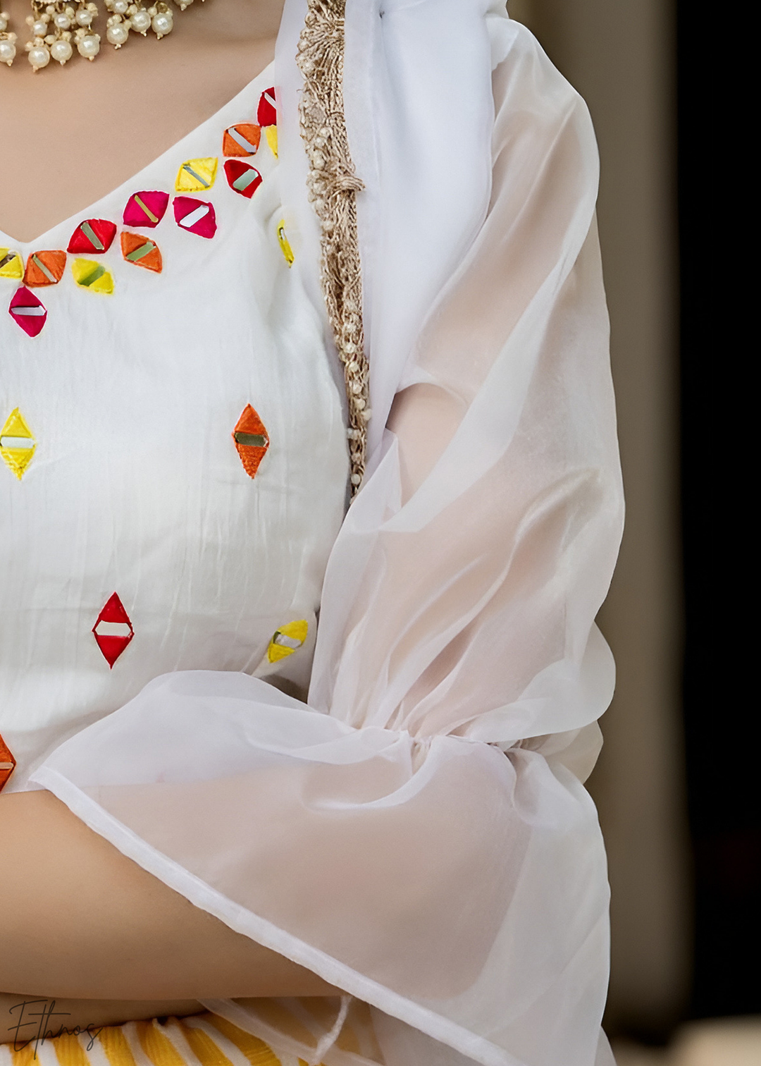 Summer Meadow Chevron Printed Silk Lehenga