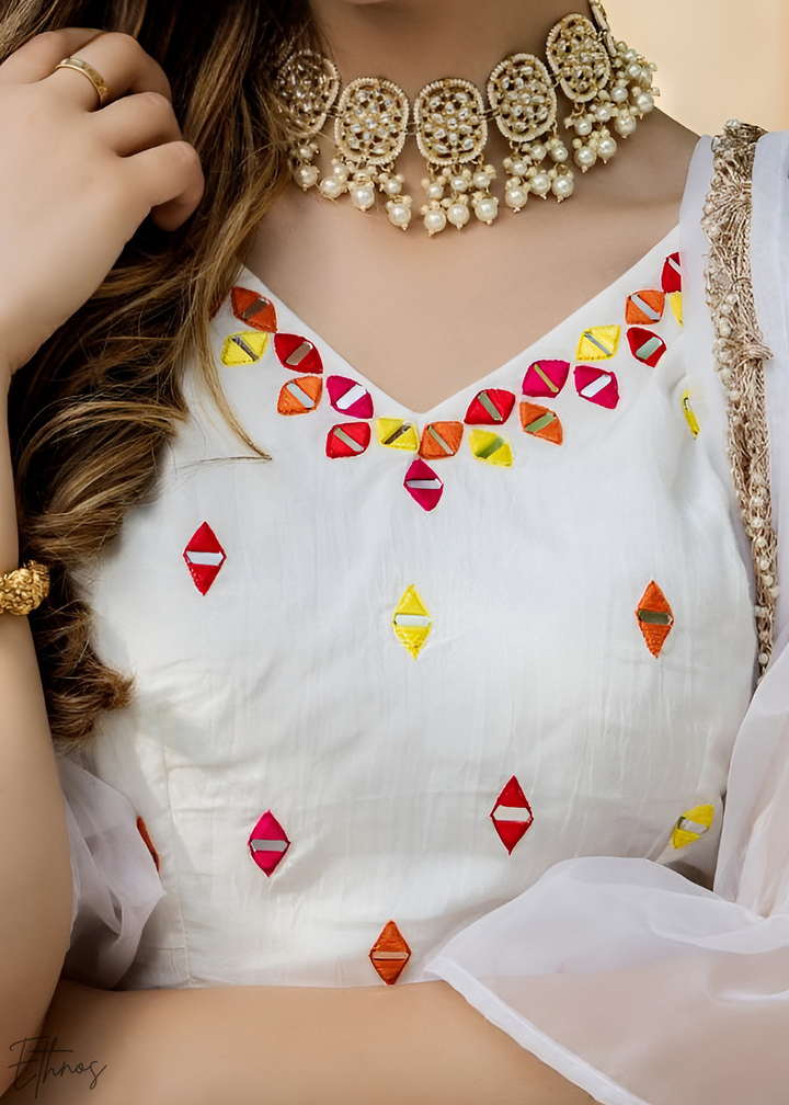 Summer Meadow Chevron Printed Silk Lehenga