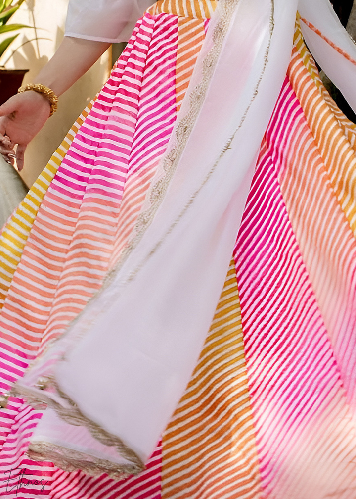 Summer Meadow Chevron Printed Silk Lehenga