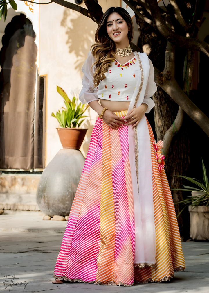 Summer Meadow Chevron Printed Silk Lehenga