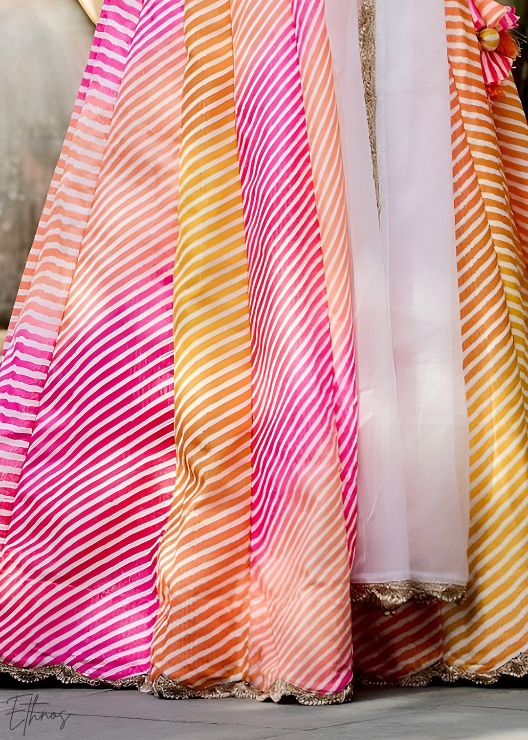 Summer Meadow Chevron Printed Silk Lehenga