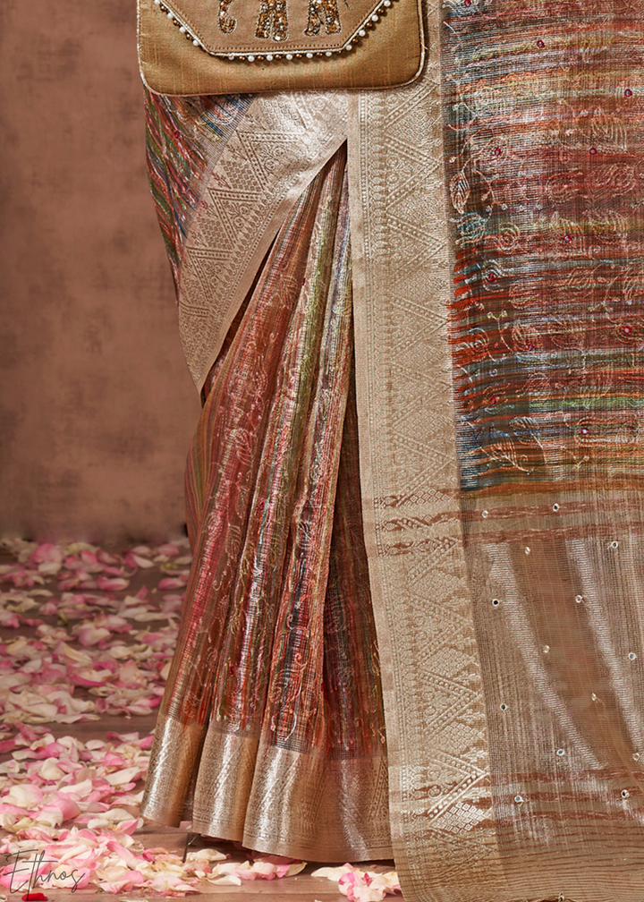 Antique Bronze Striped Metallic Jacquard Cotton Saree