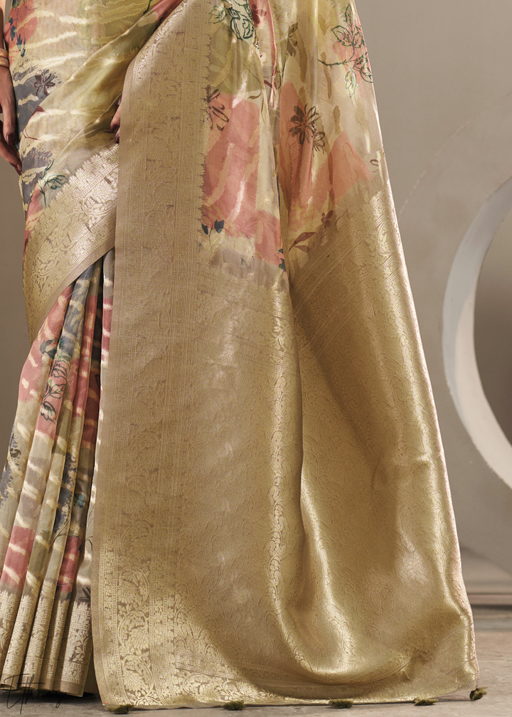 Antique Gold Abstract Digital Print Metallic Vellora Saree