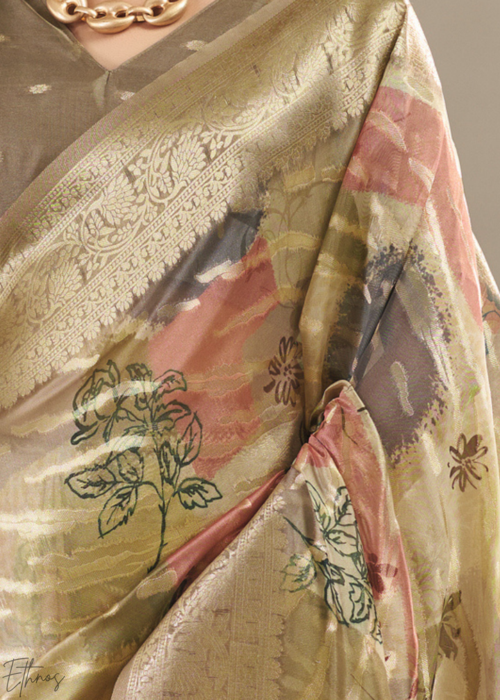 Antique Gold Abstract Digital Print Metallic Vellora Saree