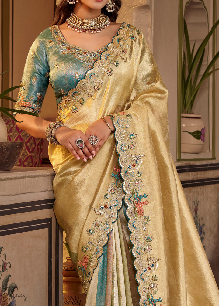 Antique Gold Patola Border Embroidered Silk Saree