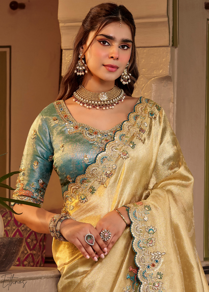 Antique Gold Patola Border Embroidered Silk Saree