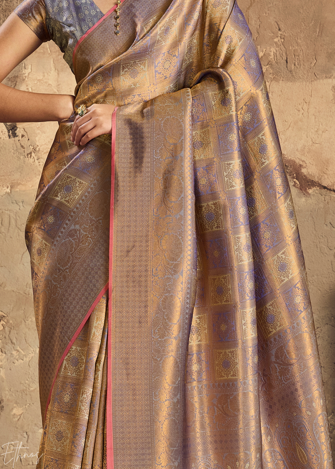 Antique Gold Traditional Brocade Silk Saree