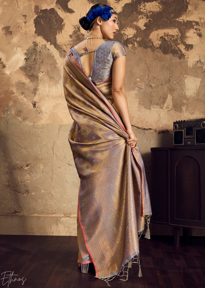 Antique Gold Traditional Brocade Silk Saree