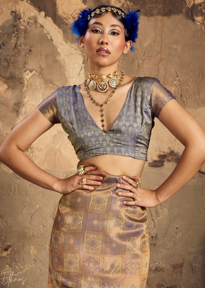 Antique Gold Traditional Brocade Silk Saree