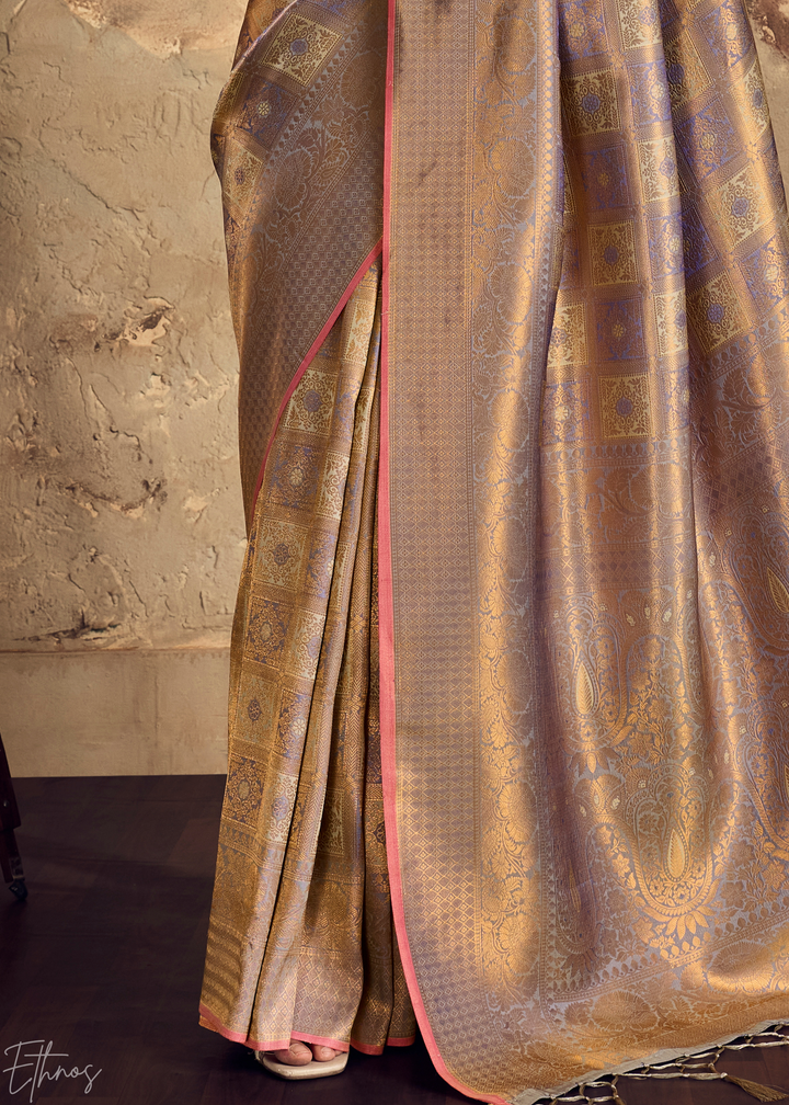 Antique Gold Traditional Brocade Silk Saree