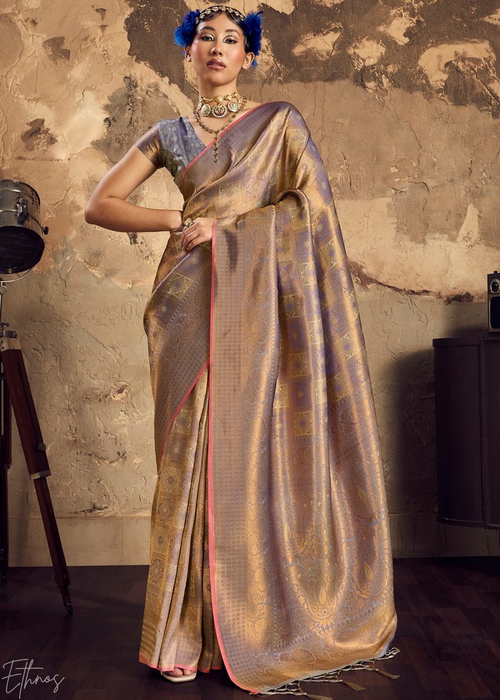 Antique Gold Traditional Brocade Silk Saree
