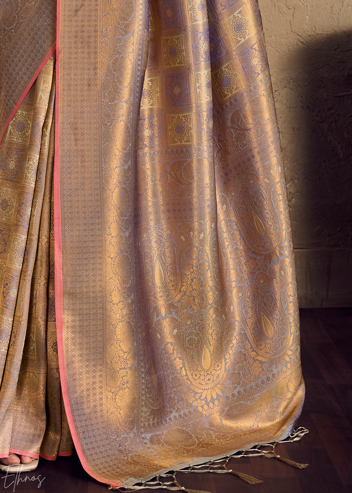 Antique Gold Traditional Brocade Silk Saree