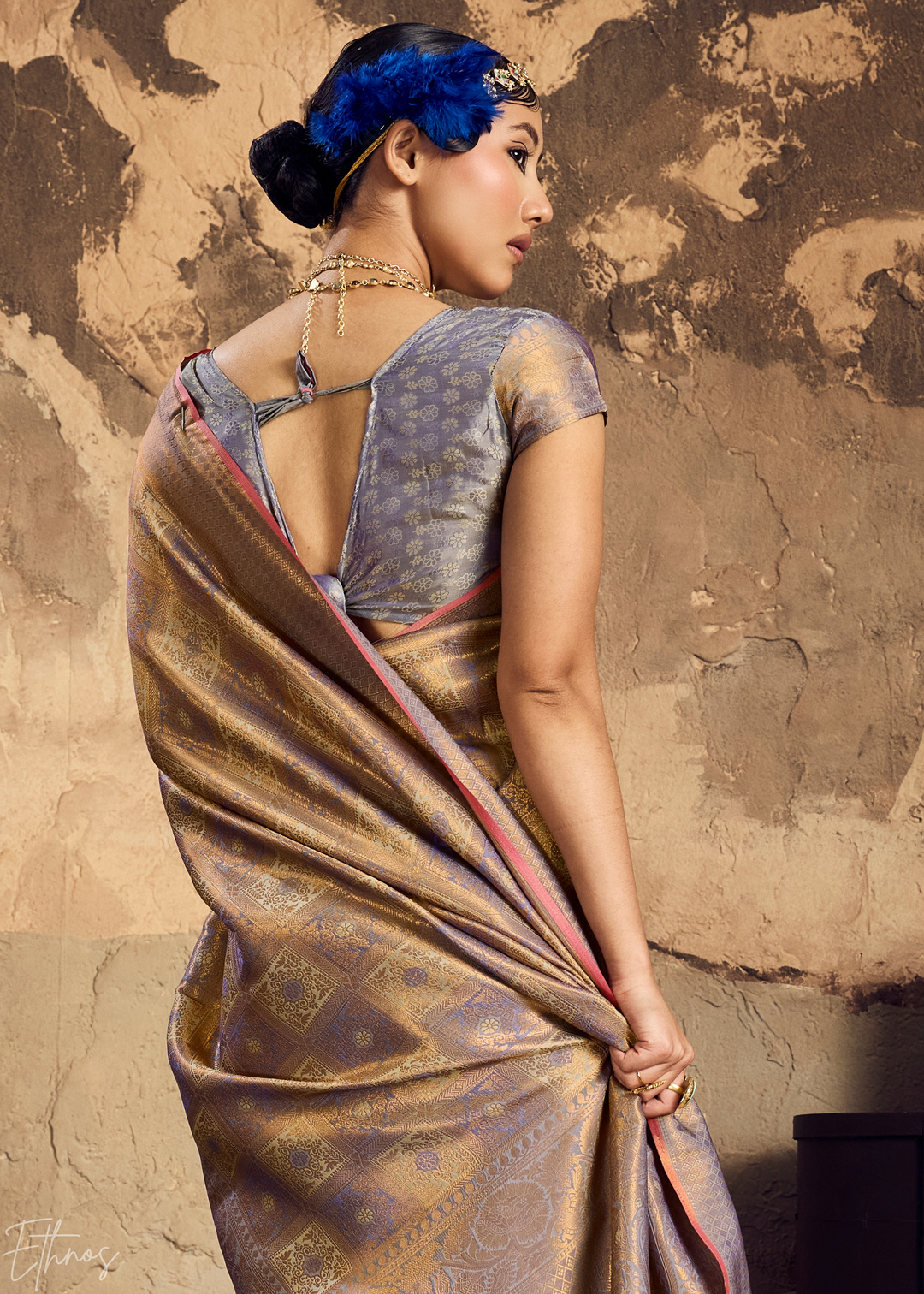 Antique Gold Traditional Brocade Silk Saree