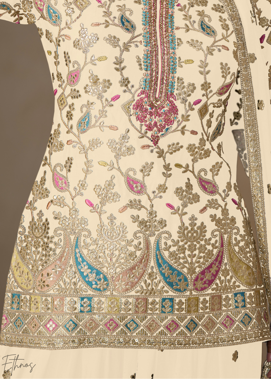 Antique Ivory Persian Vine Chinon Palazzo Suit