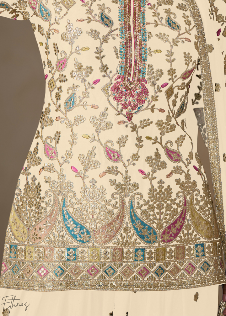 Antique Ivory Persian Vine Chinon Palazzo Suit