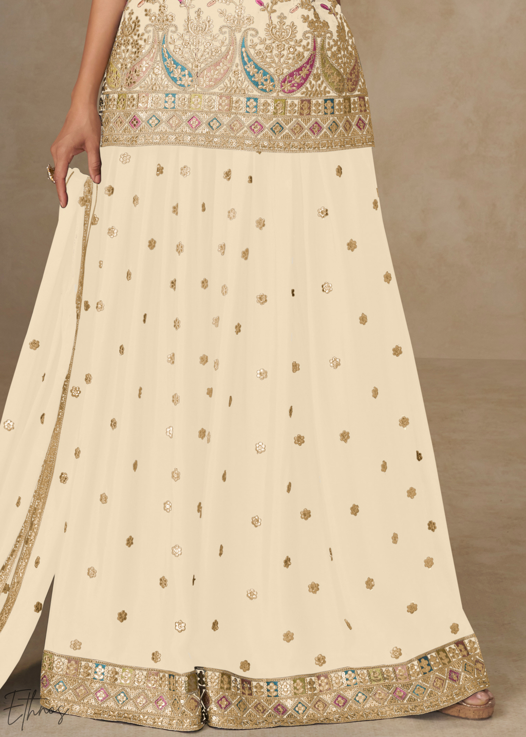 Antique Ivory Persian Vine Chinon Palazzo Suit
