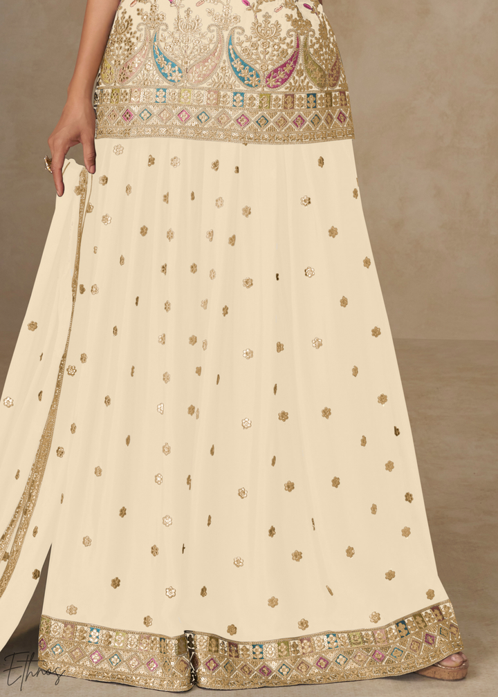 Antique Ivory Persian Vine Chinon Palazzo Suit