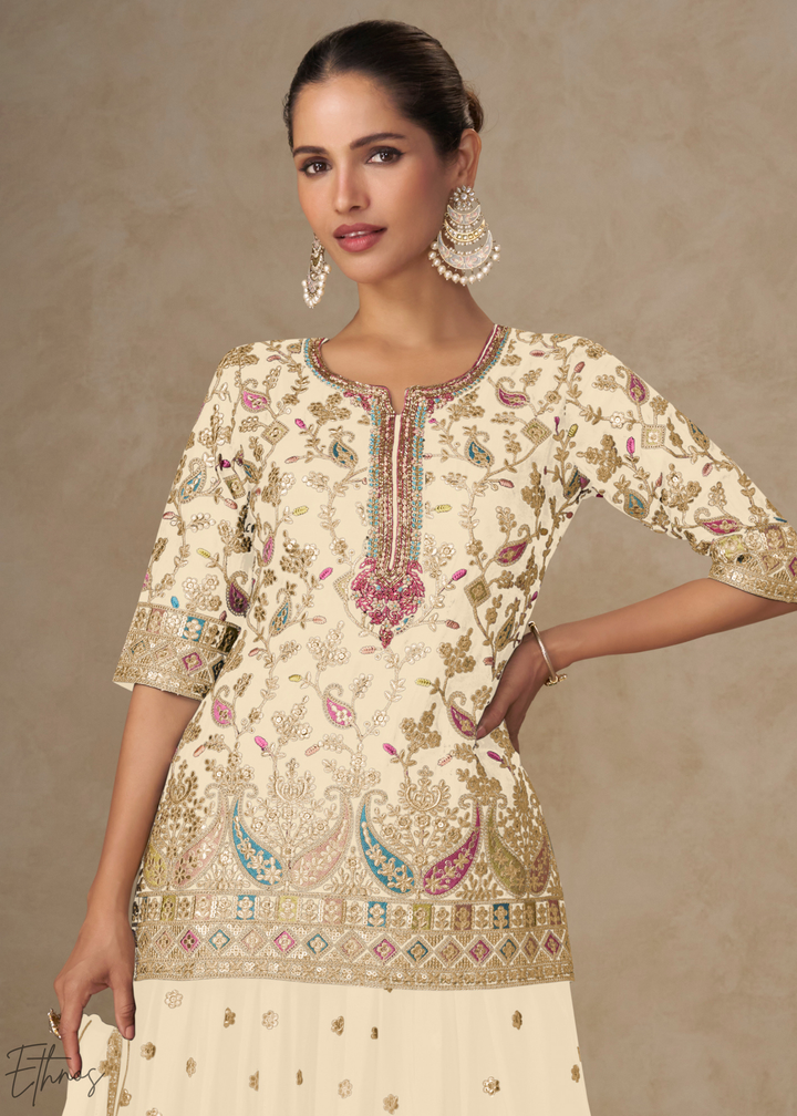 Antique Ivory Persian Vine Chinon Palazzo Suit