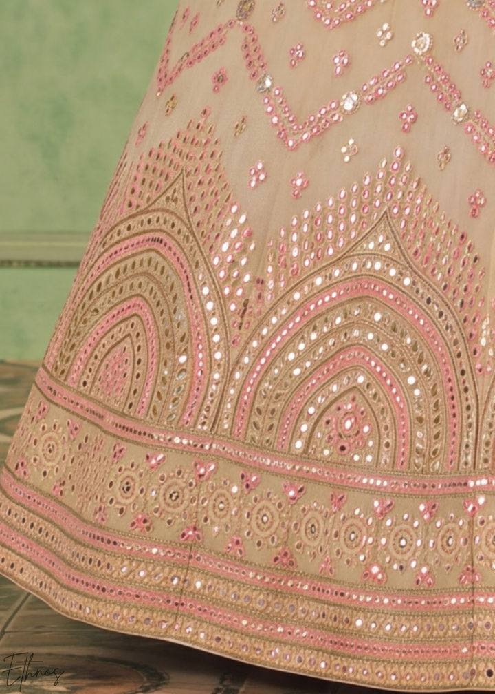 Pastel Yellow Scalloped Medallion Mirror Embellished Organza Lehenga Choli