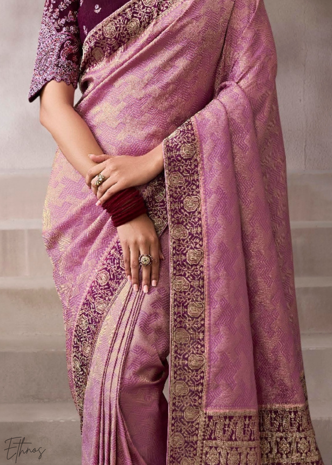 Antique Mauve Medallion Crepe Silk Saree