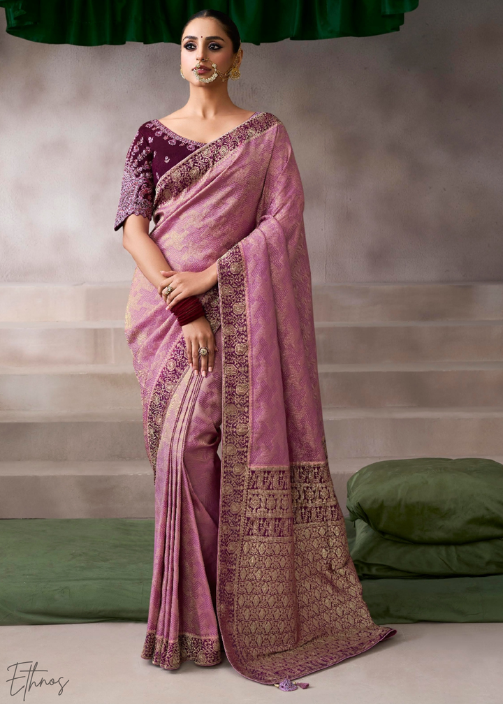 Antique Mauve Medallion Crepe Silk Saree