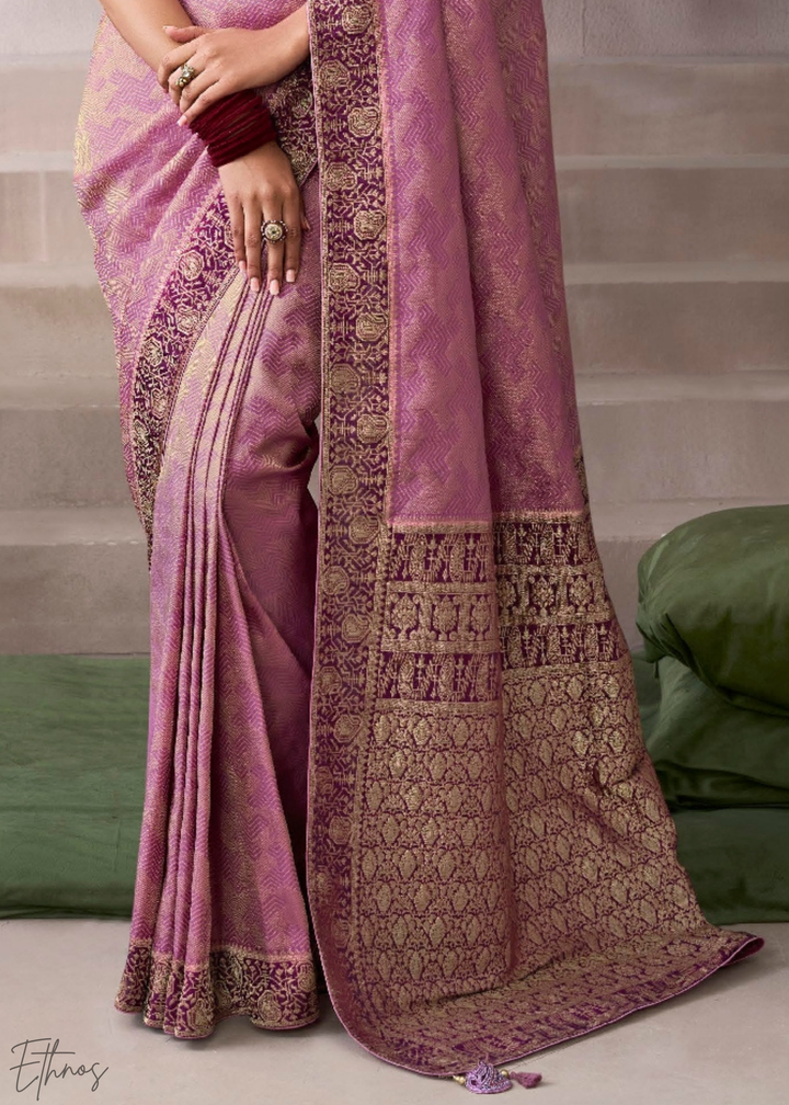 Antique Mauve Medallion Crepe Silk Saree