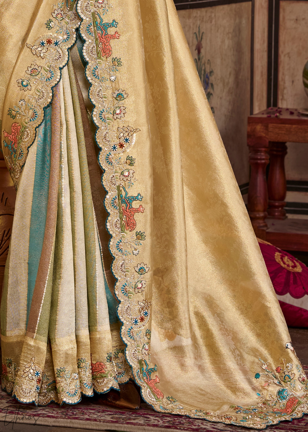 Antique Gold Patola Border Embroidered Silk Saree