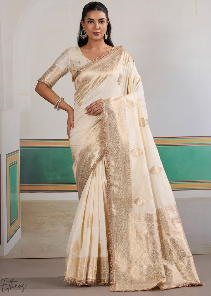 Antique Ivory Aurelian Border Silk Saree