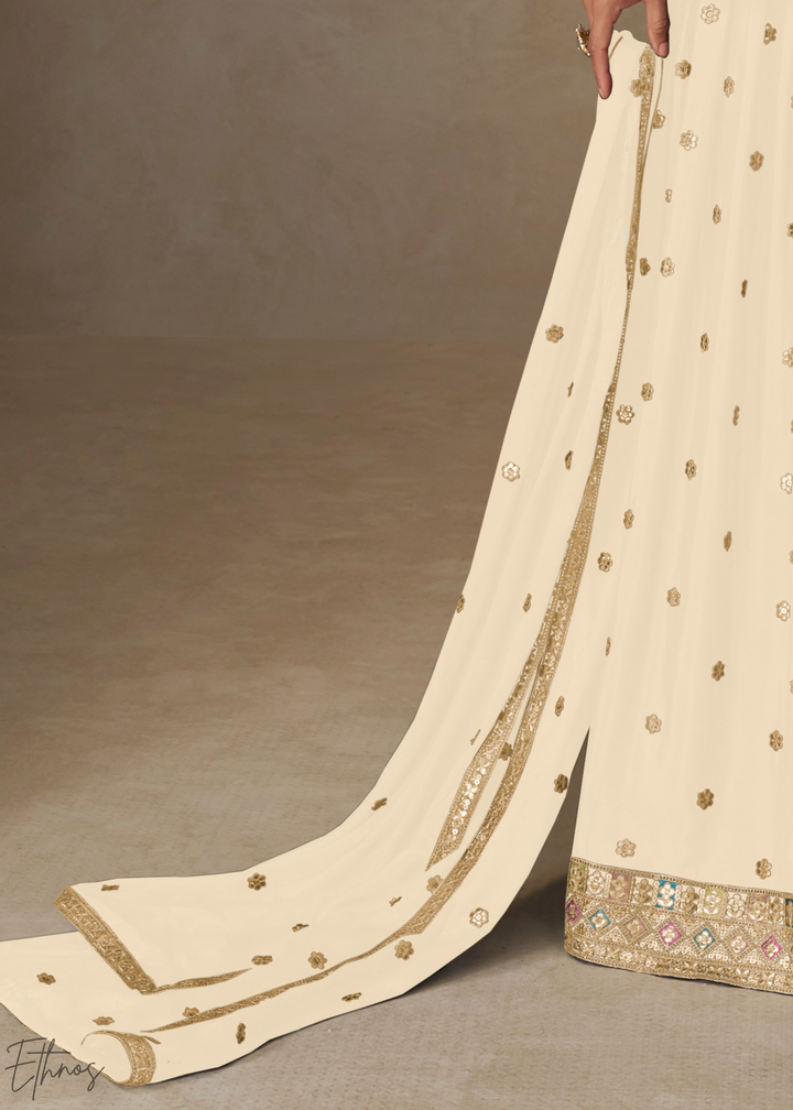 Antique Ivory Persian Vine Chinon Palazzo Suit