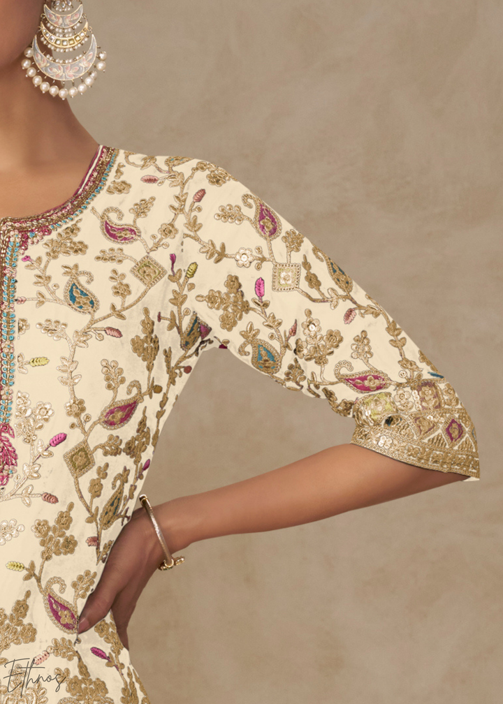Antique Ivory Persian Vine Chinon Palazzo Suit