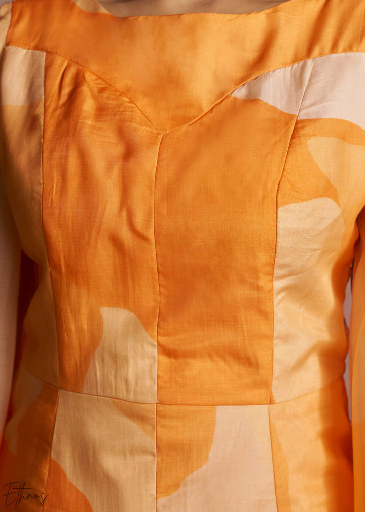 Apricot Geometric Patchwork Peplum Co-Ord Pant Set